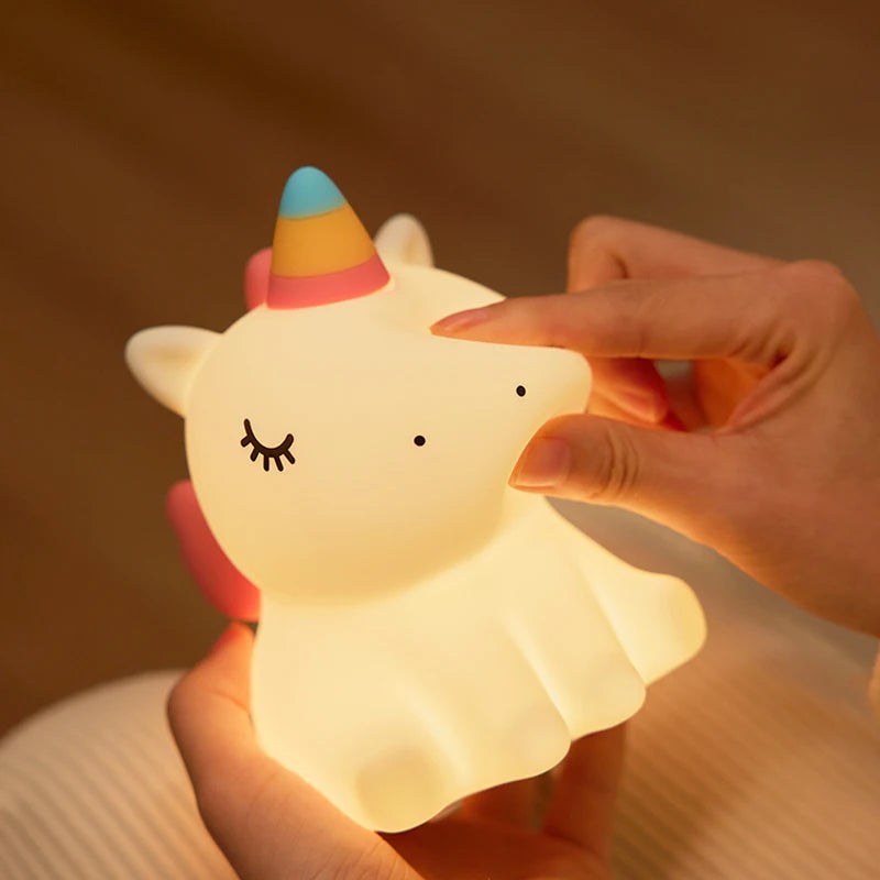 Unicorn Silicone LED Night Light - USB Rechargeable Touch Lamp for Kids