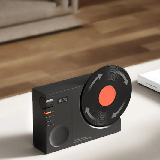 Retro Vinyl Record Player Bluetooth Speaker - Compact Wireless Stereo with Clock and CD Player