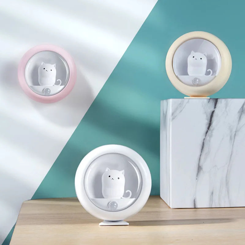Creative LED Cat Night Light - USB Rechargeable Motion Sensor Lamp